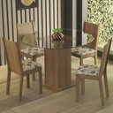 Ver imagem 1 de Conjunto Sala de Jantar Madesa Débora Mesa Tampo de Vidro Redondo 4 Cadeiras - Rustic/hibiscos