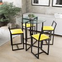 Ver imagem 1 de Conjunto Mesa 4 Cadeiras Estofado Tampo Vidro Redondo Industrial Black
