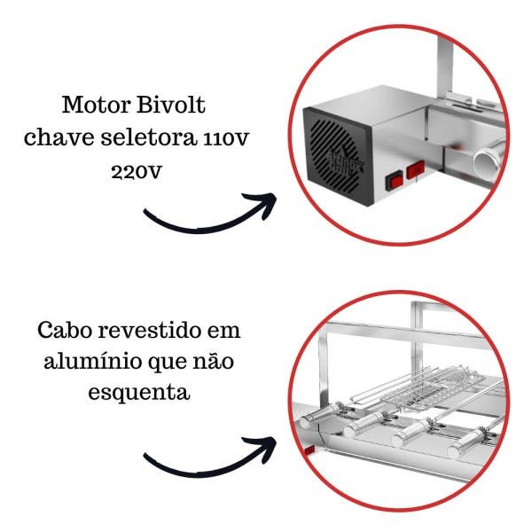 Churrasqueira Elétrica Giratória 5 Espetos Mod. AG Robust Mot Esquerdo - 5