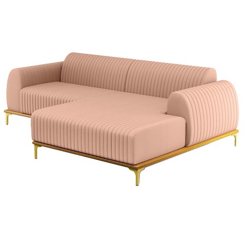 Sofá 2,45M 4 Lugares com Chaise Direito Pés Gold Molino C-105 Linho Rosê