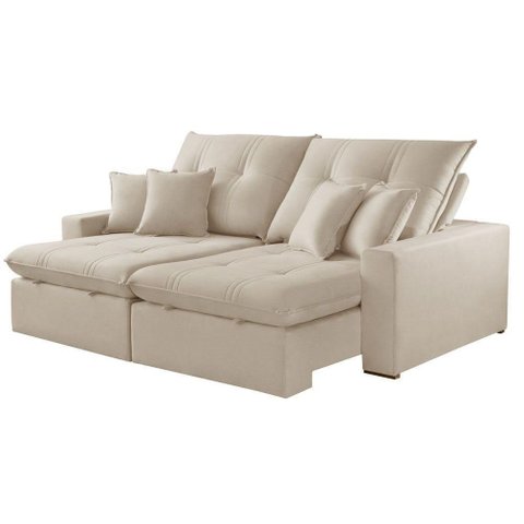 Sofá com Chaise Império 3 Lugares Retrátil 250cm Creme Boucle Meu Sofá Online