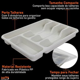 Separador Porta Talheres com Divisórias Tampa Transparente - Bege - 2