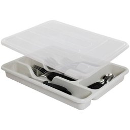 Separador Porta Talheres com Divisórias Tampa Transparente - Bege - 1