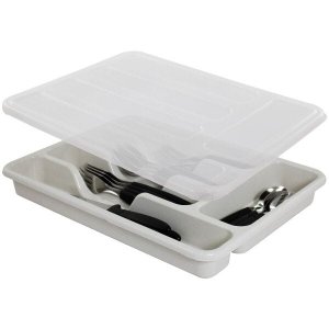 Separador Porta Talheres com Divisórias Tampa Transparente - Bege