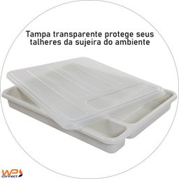 Separador Porta Talheres com Divisórias Tampa Transparente - Bege - 5
