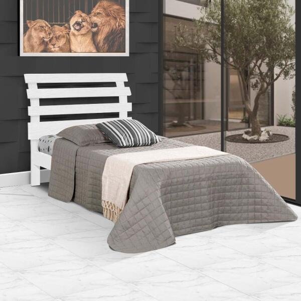 Cama de Solteiro de Madeira Maciça Branca - 1