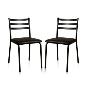 Kit 2 Cadeiras para Mesa de Jantar Cozinha Assento Estofado Isa Preta