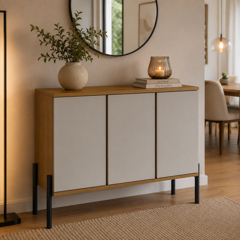 Buffet Elegante Acabamento 100% MDF Moderno Pé Metal Reforçado