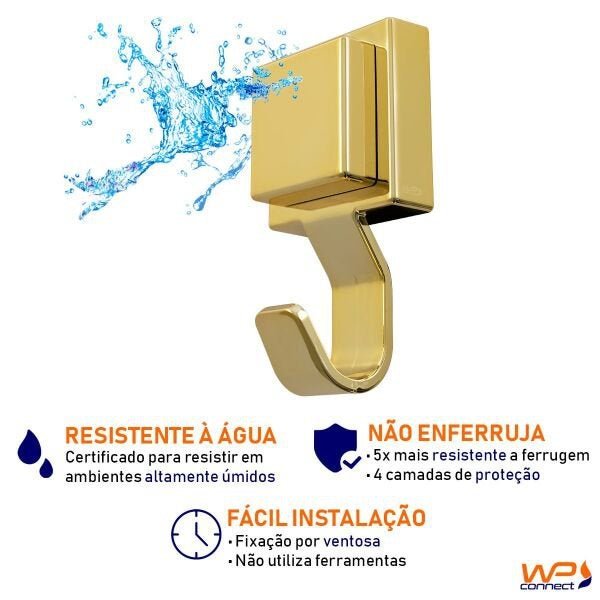 Gancho Multiuso Cabide Toalheiro Fixação por Ventosa Dourado - 2