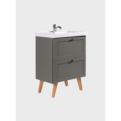 Gabinete para Banheiro com Cuba e Espelho com LED 60cm Retro MDF Verde Milano - On Móveis