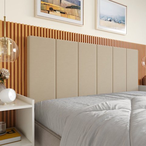Cabeceira Lisa Queen Estofada Suede Espuma Premium Modulada Conforto e Design - Areia