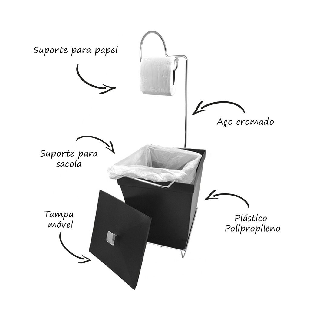 Kit 2 Lixeiras com Suporte de Papel Higiênico - Stolf - 2