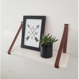 Prateleira Com Alças De Couro - MDF de 40cm - Alça Caramelo - 2