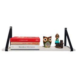 Prateleira com Alças de Couro - MDF de 40cm - Alça Preta - 2