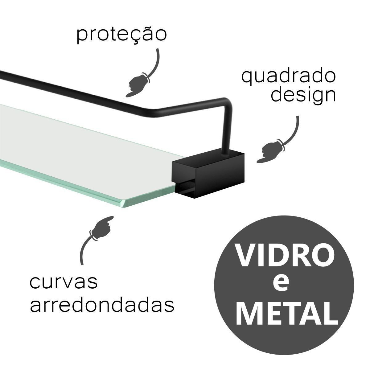 Porta Shampoo de Banheiro com Proteção Grego Metal Suporte Base Quadrada Preto Fosco Troia - 3