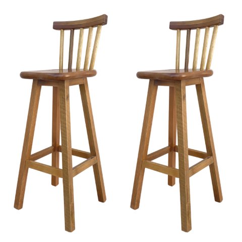 Kit 2 Banqueta Alta de Madeira com Encosto Country