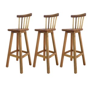 Kit 3 Banqueta Alta de Madeira com Encosto Country