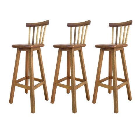 Kit 3 Banqueta Alta de Madeira com Encosto Country