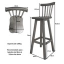 Ver imagem 2 de Kit 4 Banqueta Alta de Madeira com Encosto Country