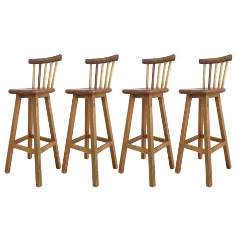 Kit 4 Banqueta Alta de Madeira com Encosto Country