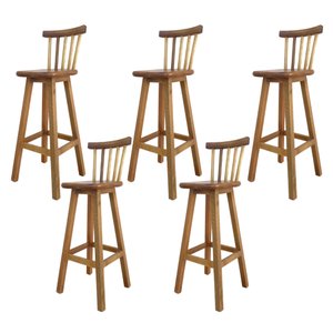 Kit 5 Banqueta Alta de Madeira com Encosto Country