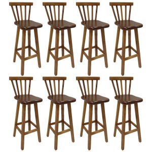 Kit 8 Banqueta Alta de Madeira com Encosto Country