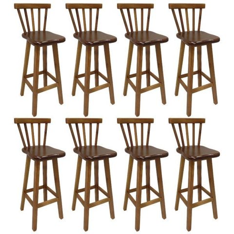 Kit 8 Banqueta Alta de Madeira com Encosto Country