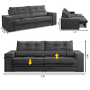 Ver imagem 2 de Sofá Retrátil 3 Lugares 2,30m com Molas Magali Suede Cinza