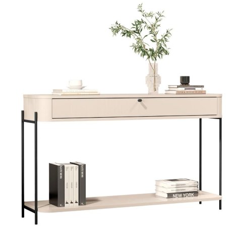 Aparador de Sala Aparador para Sala Buffet 1 Gaveta - Off White Preto