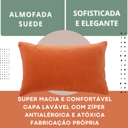 Almofada Suede Veludo Terracota Baguete Rim Rinzeira Para Sofá Retrátil Cama Poltrona 50x30 Tom Terr - 3