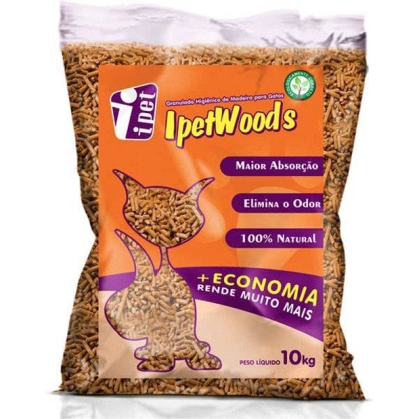 Granulado Higiênico de Madeira para Gatos Ipet Woods 10 Kg - 1