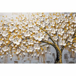 Quadro Decorativo Árvore da Vida White Flower Flor Branca e Amarela Sala Quarto Casa Escritório - 2