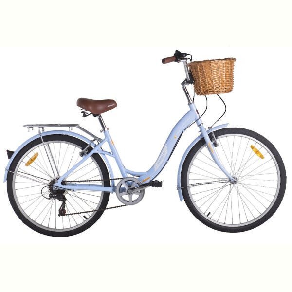 Bicicleta Vintage Retrô Aro 26 7V Azul Hit City Mobele com Cestinha - 1