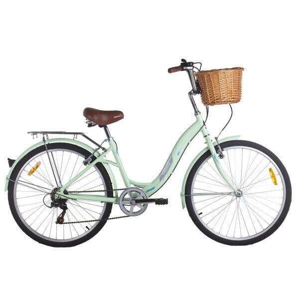 Bicicleta Vintage Retrô Aro 26 7V Verde Hit City Mobele com Cestinha - 1