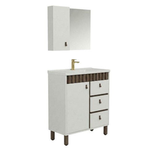 Conjunto Gabinete de Banheiro Cecilia 1 Porta 1 Prateleira MDF - MDP 15mm 60cm Branco Venturi