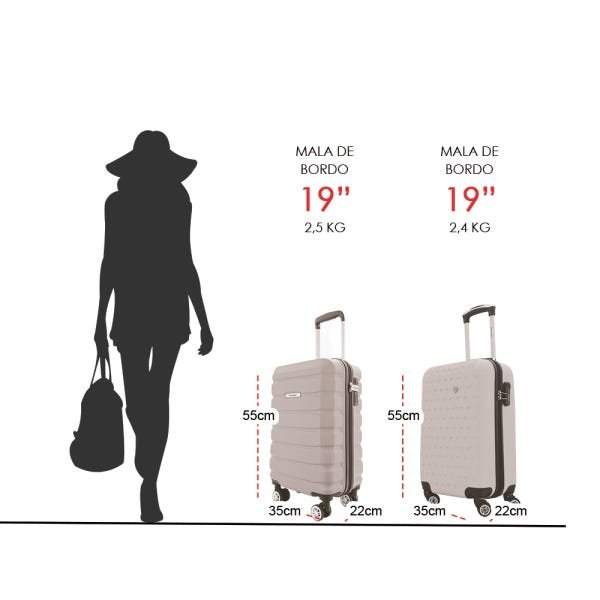 Kit Duas Malas De Bordo Rígidas 360º - Gladiador B3C1 Preto e Vinho - 6