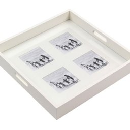 Bandeja Branca com 4 Fotos em Madeira - 40x40 cm - 1