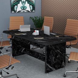 Mesa de Reunião Retangular 160cm Mármorizado Escritório 6 Lugares:preto/mármore - 2