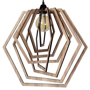 Luminária Lustre Pendente Sala Jantar Cozinha Moderno Hexágono Grande Carvalho