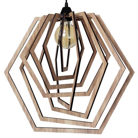 Luminária Lustre Pendente Sala Jantar Cozinha Moderno Hexágono Grande Carvalho
