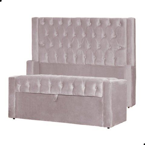 Kit Cabeceira e Calçadeira Baú Emma Veludo King 195 Cm