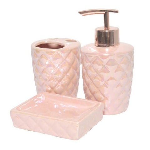 Kit para Banheiro Lavabo 3 Peças Sereia Escamas Perolado:rosa