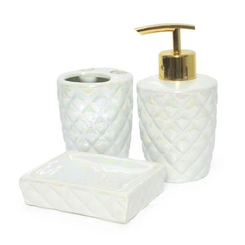 Kit para Banheiro Lavabo 3 Peças Sereia Escamas Perolado:branco