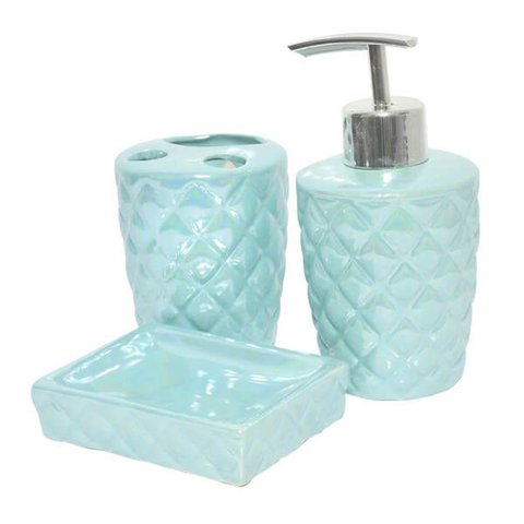 KIT PARA BANHEIRO LAVABO 3 PEÇAS SEREIA ESCAMAS PEROLADO:VERDE