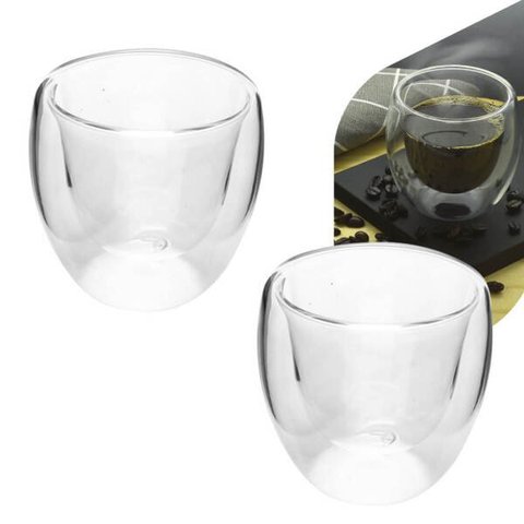 Copo Parede Dupla de Vidro Café 80ml 2 Peças