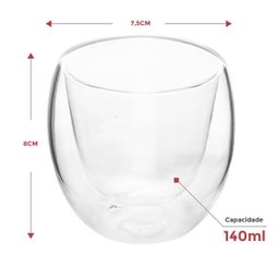 Copo Parede Dupla de Vidro Café 140ml 2 Peças - 2