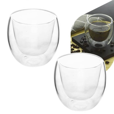 Copo Parede Dupla de Vidro Café 140ml 2 Peças