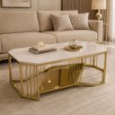 Ver imagem 2 de Mesa de Centro Moderna Dourada com Tampo Marmorizado a: 45cm L: 100cm P: 50cm