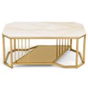 Ver imagem 1 de Mesa de Centro Moderna Dourada com Tampo Marmorizado a: 45cm L: 100cm P: 50cm