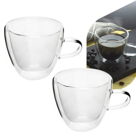 Xícara Parede Dupla de Vidro Café 120ml 2 Peças
